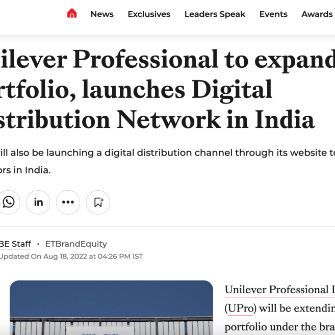 Unilever Professional Featured in The Economic Times of India - Unilever Professional India